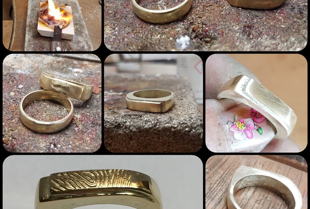 Moderne zegelring met vingerafdruk